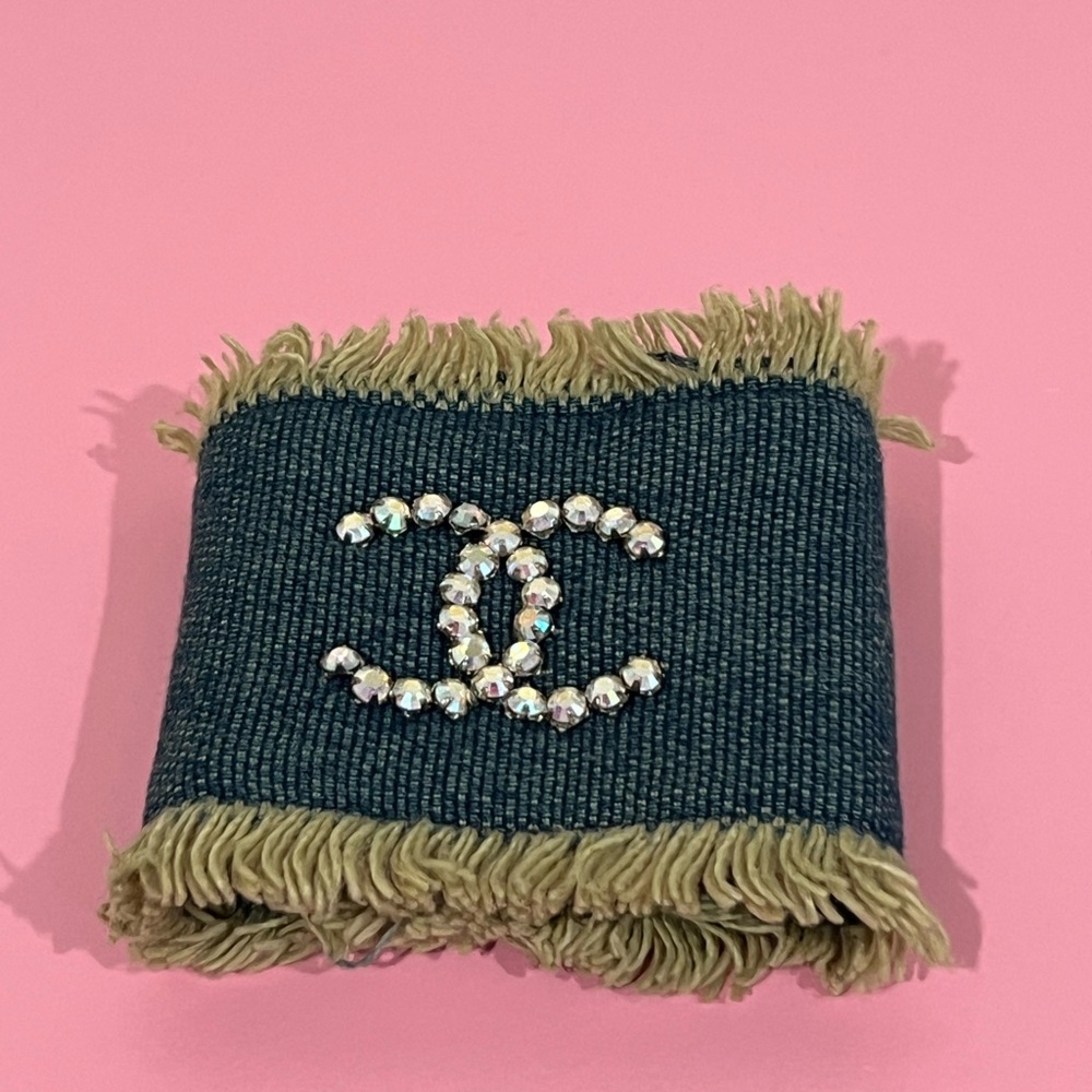 πSOLDπ CHANEL Embellished Denim Cuff Bracelet - Picture 2 of 8